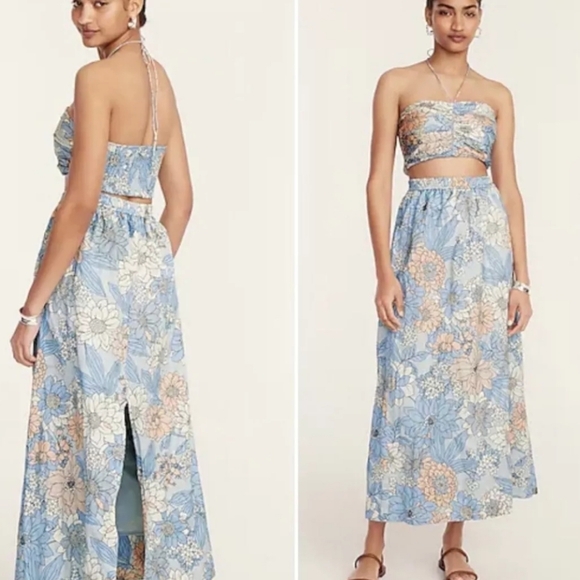 J Crew Collection Textured Satin Skirt Set in Zinnia Floral XL - Picture 2 of 7